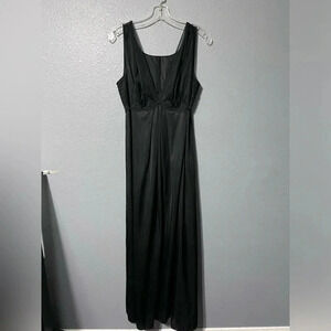 Vtg Pennys Gaymode Black 100% Nylon Long Night Gown 60s Sz MED w/tie GORGEOUS!!